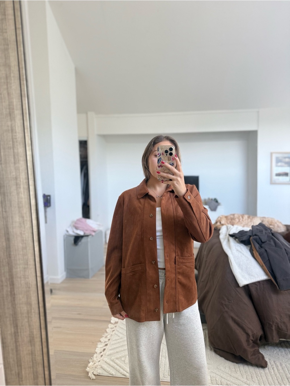 Women’s Chestnut Suede Button-Front Jacket